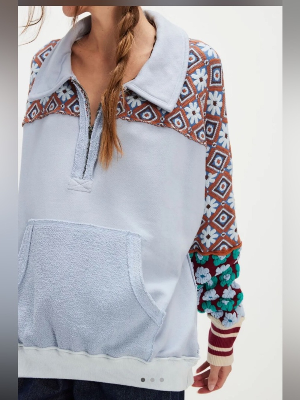 Women Free People WE THE FREE Mod About You Pullover Sweatshirt-Blue Combo-XL